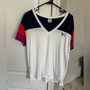 VS PINK Color Block short sleeve tee shirt Dog logo Small